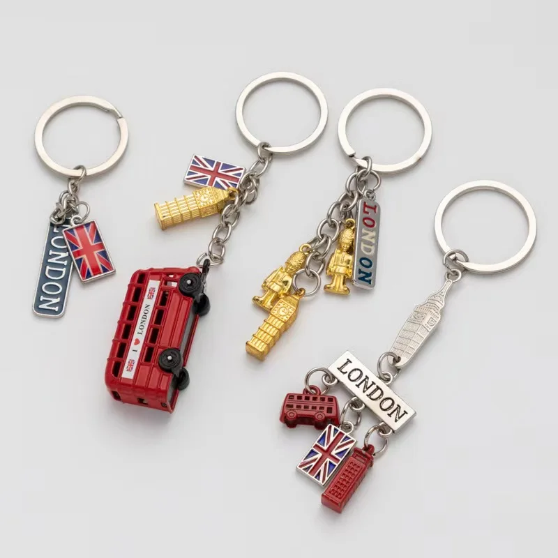 

100pcs/Lot London Red Bus Keychain Post Mail Box Keyring Telephone Booth Charm Pendant Key Chains Party Gift Key Rings