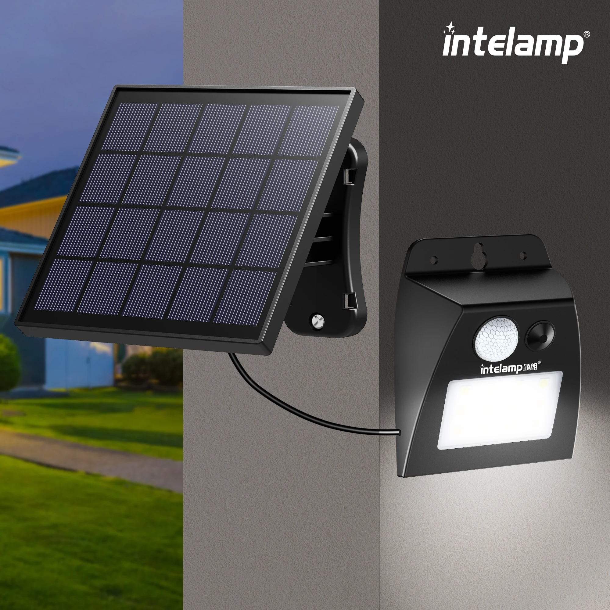 intelamp Single Head Solar Powered Auto Sensing Outdoor Garden Decorative Wall Light, Silicone Button Cover, LED, Clear Shade