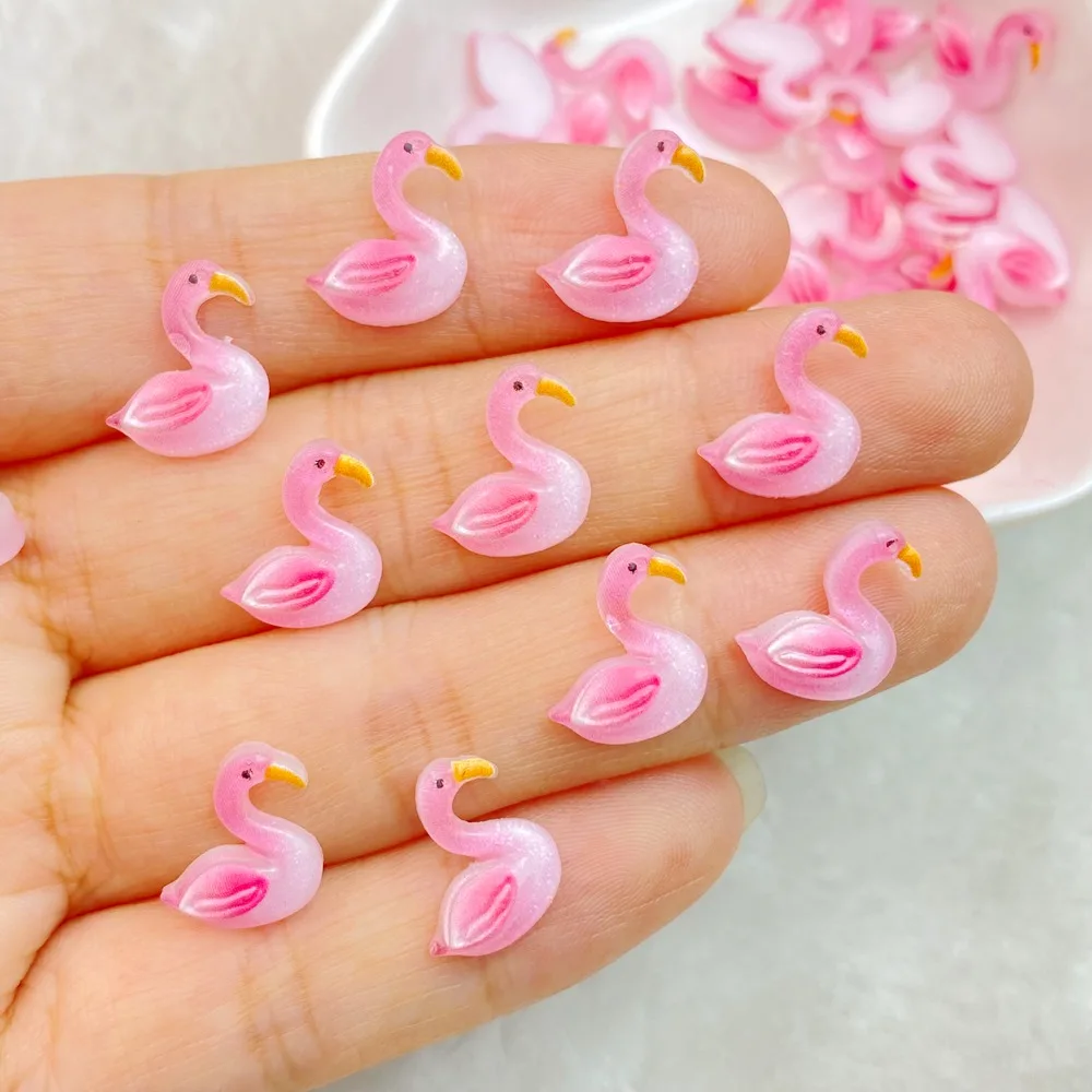 30 Uds. De piezas de manicura con parte posterior plana de la serie Mini Little Flamingo de resina bonita, adornos para lazos para el cabello, accesorios