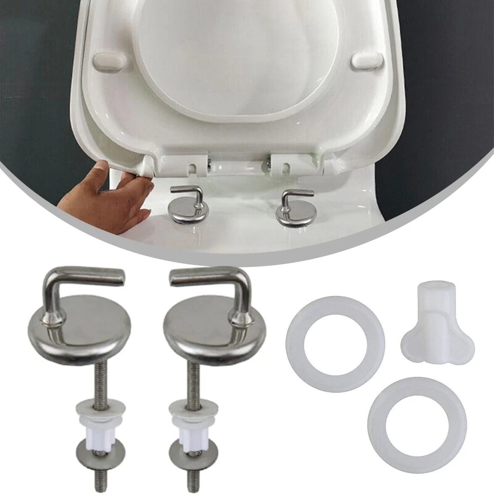 

2Pcs Toilet For Seat Hinge + Washer + Adjustable Knob Kit No Noise Stainless Steel With Mounting Accessories