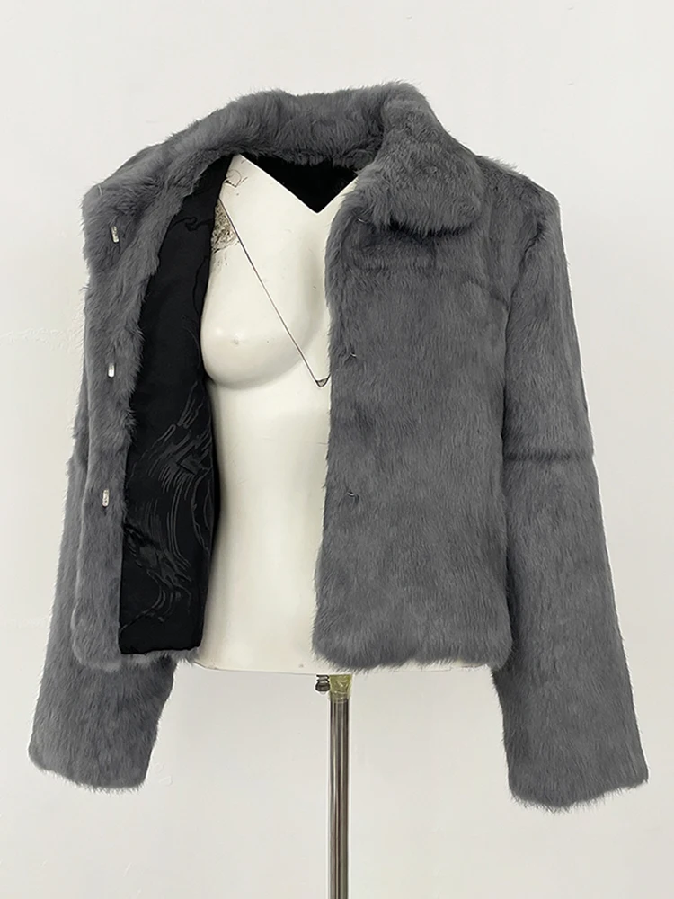 سترة نسائية جديدة لعام 2025 من فرو الأرنب الطبيعي بياقة مقلوبة معطف فرو حقيقي ملابس شتوية للسيدات ملابس بأكمام طويلة للسيدات #6