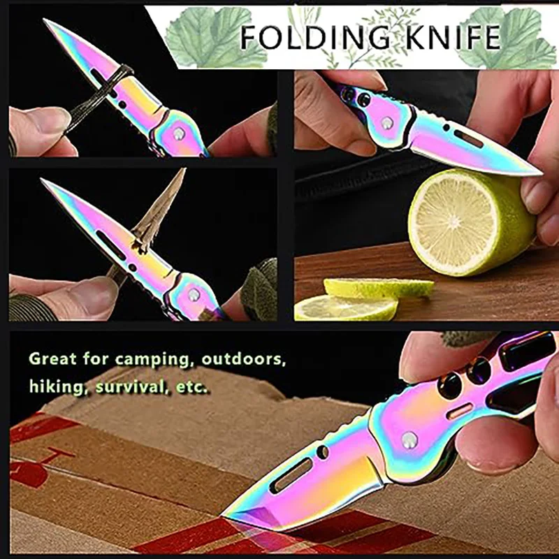 Stainless Steel EDC Folding Knife Outdoor Camping Survival Tactical Hunting Self-defense Knives Keychain Fruit Pocket Knife