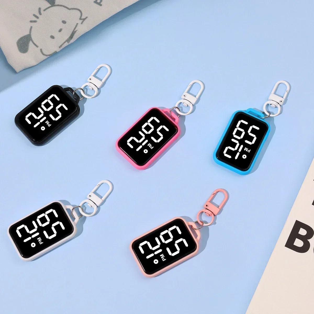 LED Keychain Digital Pocket Watch Electronic Timepiece Key Backpack Pendant for Students Youngsters Gift Present