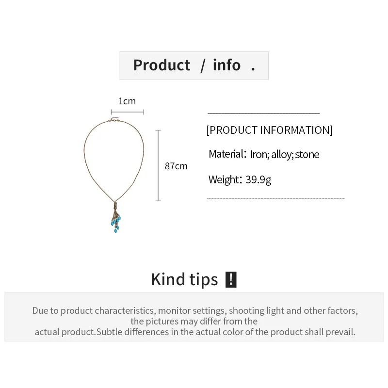 Bohemia Turquoise Stone Necklace for Women Vintage Teardrop Beads Long Tassel Necklace Sweater Chain for Woman Statement Jewelry