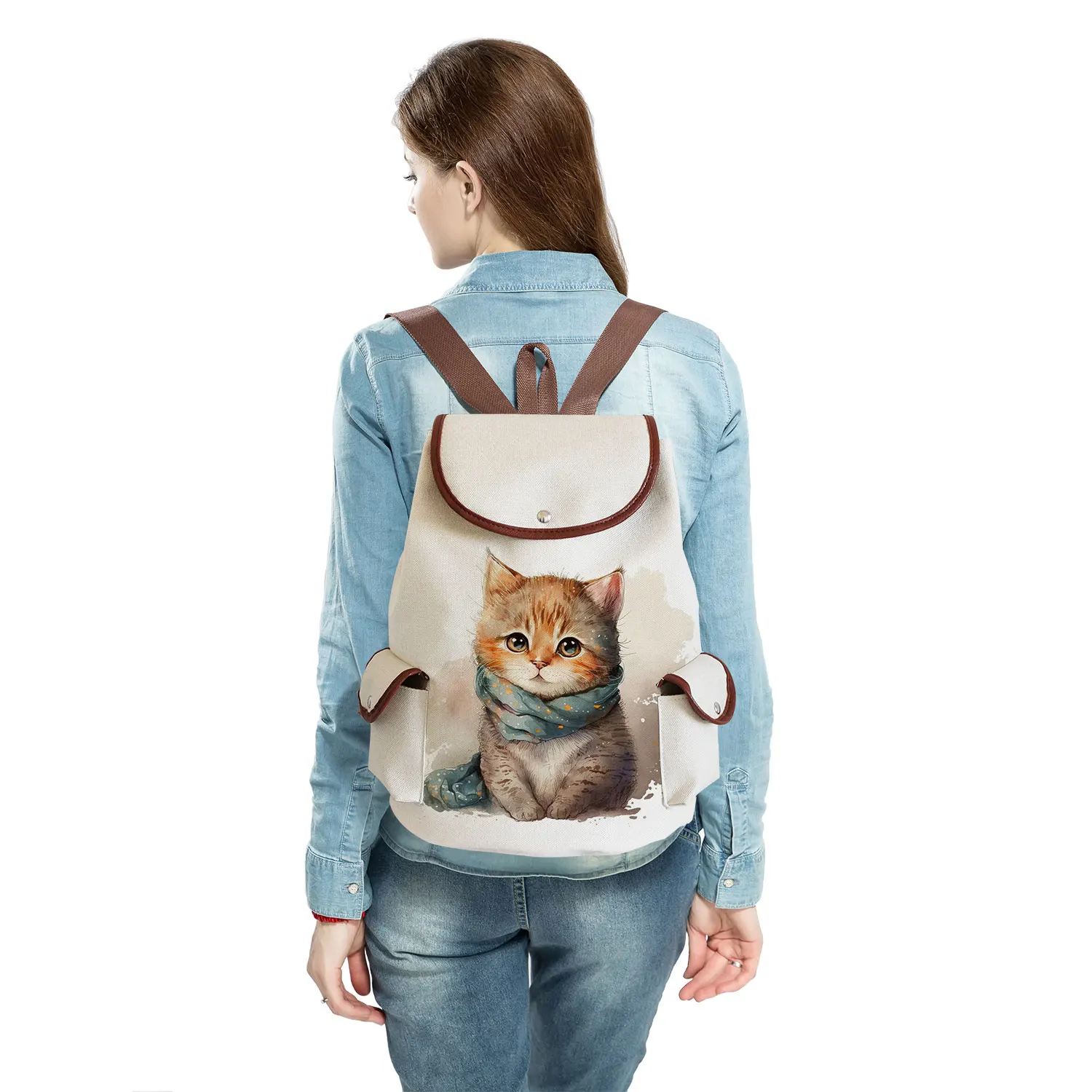 Beautiful Cute Cat Print The Backpack Female Casual Child Girls School Backpack High Capacity Travel Portable Backpack For Women