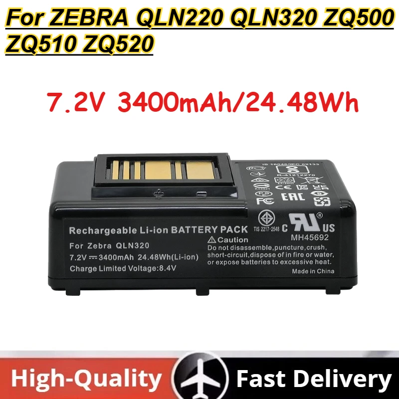 

7.2V 3400mAh/24.48Wh Recharaeable Li-ion Battery Pack for ZEBRA QLN220 QLN320 ZQ500 ZQ510 ZQ520 Printer Batteries