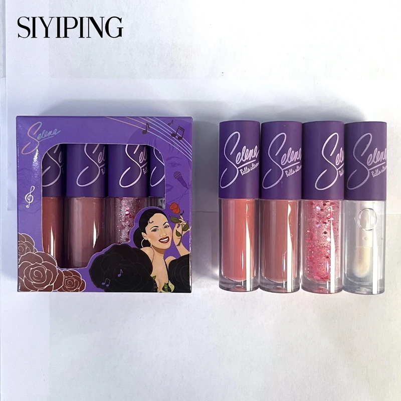 4-kleuren Lipgloss, Glanzend Glanzend Bedauwde Textuur Lipglazuur, Hydraterende Langdurige Sterstok Plumping Selena Vloeibare Lippenstift