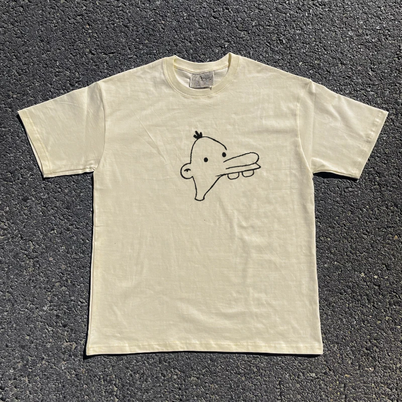 Breathable Short Sleeve T-Shirt Shoulder Fit Graffiti Doodle Oversize Casual Cotton Blend round Neck Summer Top Women