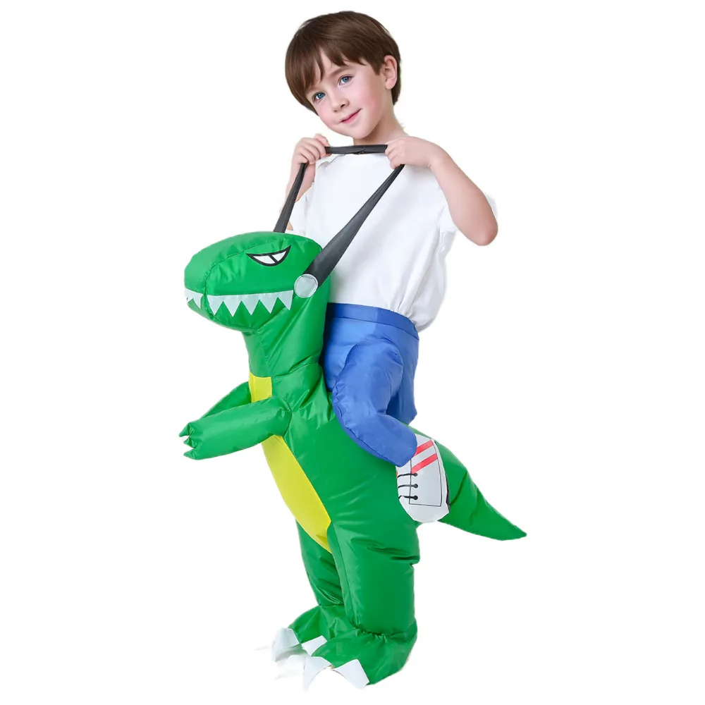 Funky Kids Inflatable Green Dinosaur Rider Costume Great For Halloween Or Any Fancy Dress Party