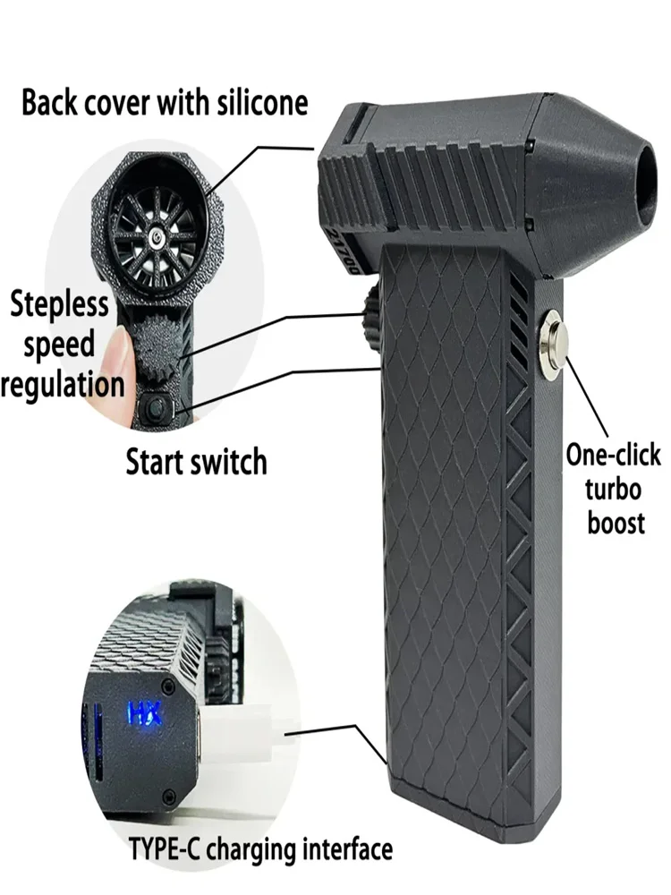 Power Jet Fan Compressed Air Blower 110000 RPM Brushless Motor High Type-C PD Fast Recharging 8000mAh Car Keyboard Cleaning Tool