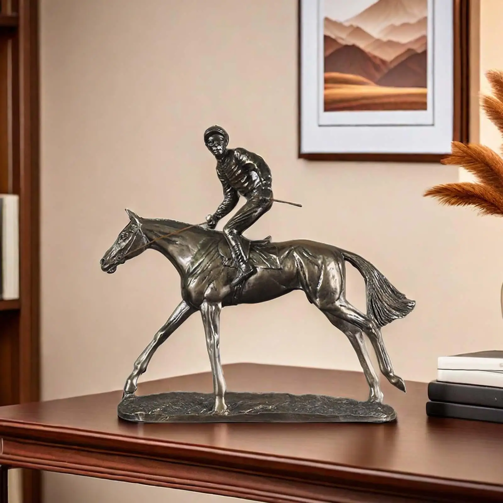 

Horseback Cowboy Sculpture Artwork Western Cowboy Statue Tabletop Decoration