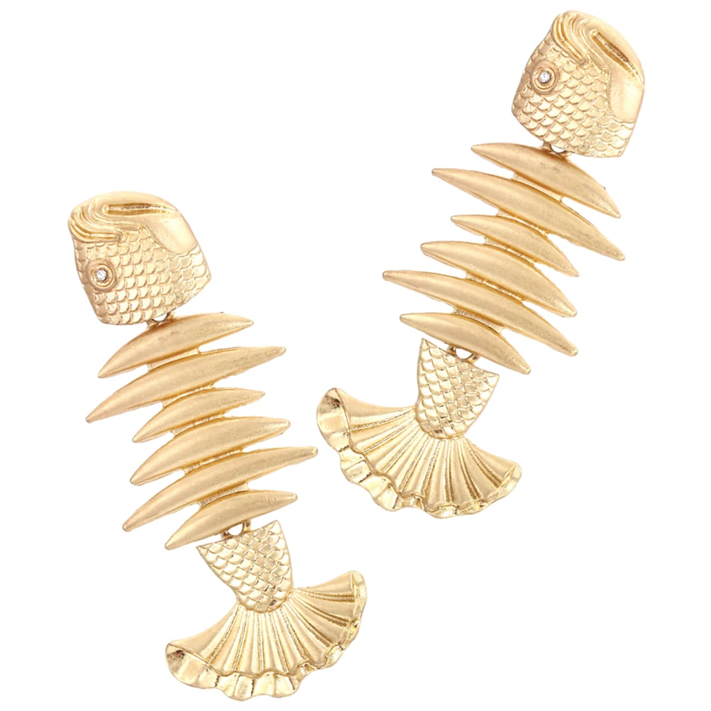 

Spliced ​​fish Bone Earrings Gold for Women Dangle Hanging Golden Alloy Woman