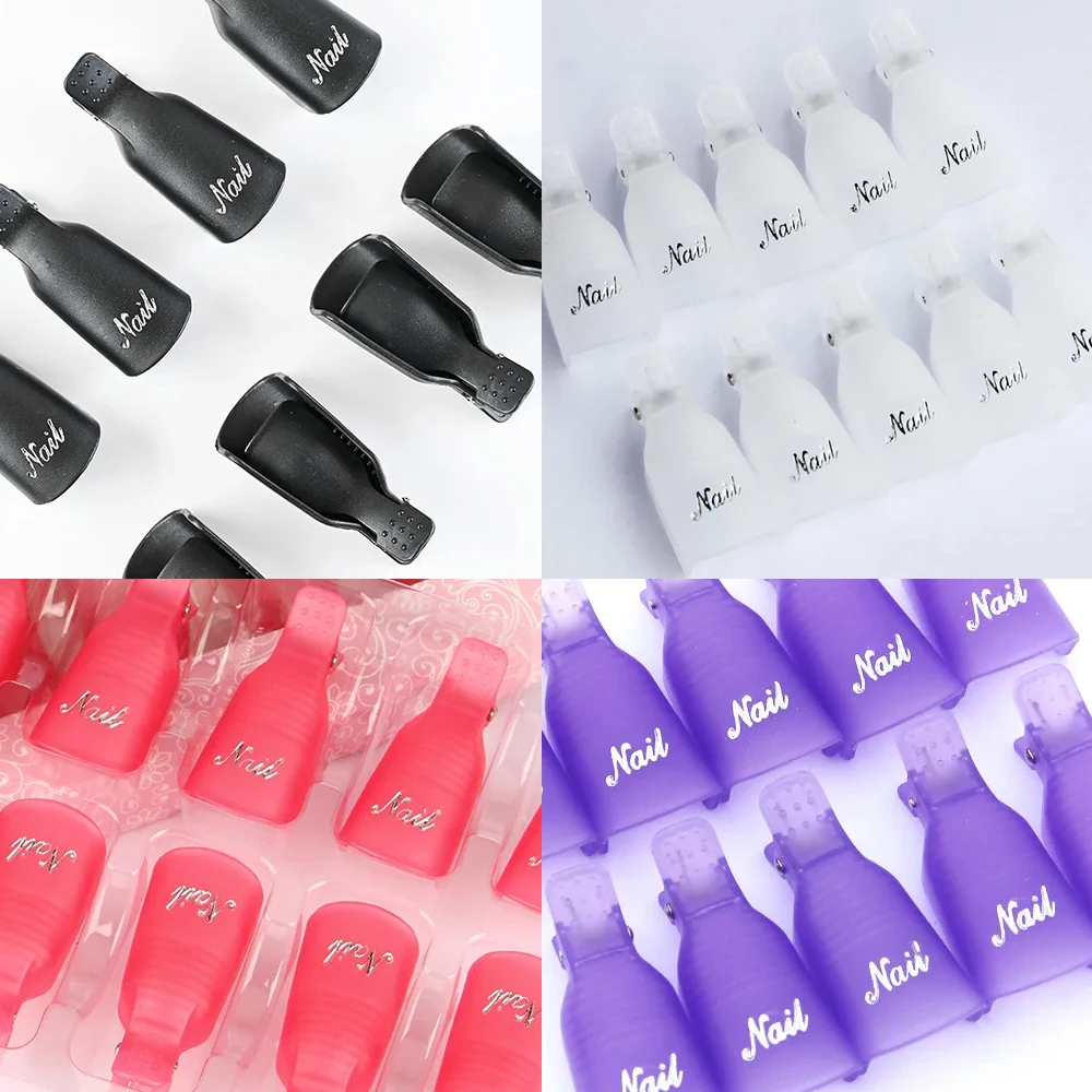 10Pcs Nail Art Remove Clip Colorful Acrylic Soak Off Cap Clips for Nails Cleaning Manicure UV Gel Polish Manicure Finger Wraps &