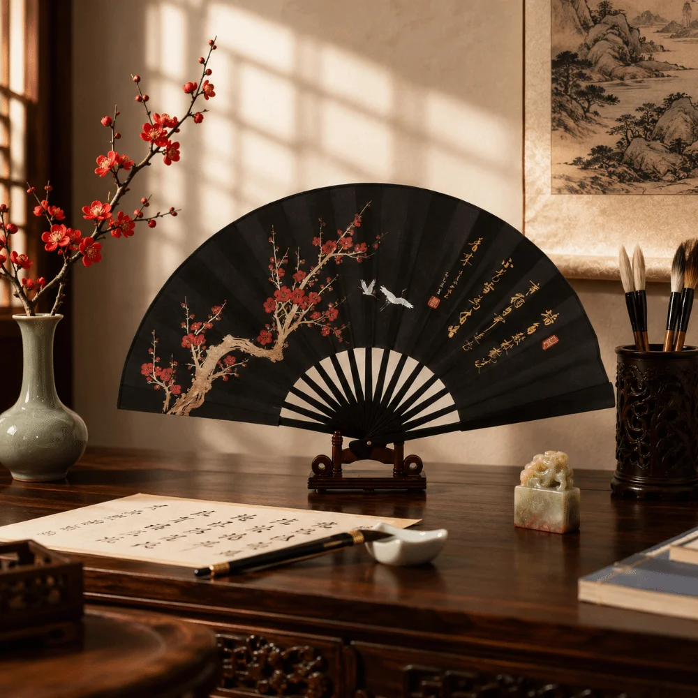 Decoration Collapsible Hand Fan Chinese Style Home Ornaments Ancient-style Folding Fan Cloth Flower Bamboo Fan Summer Season