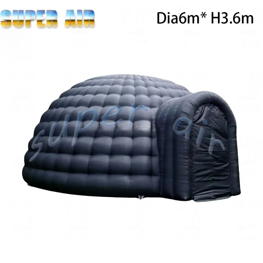 屋外用ポータブルオックスフォード製インフレータブルブラックイグルー型ドームテント、イベント用ドア付き大型インフレータブルキャンプテント