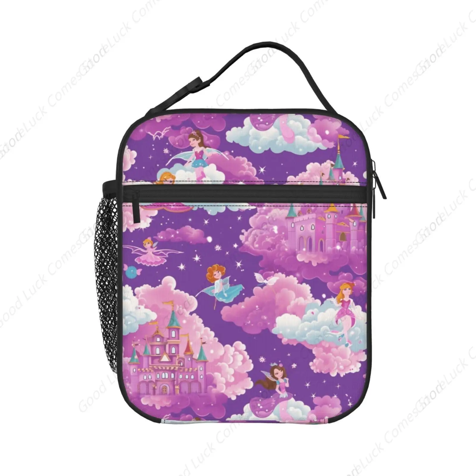 Fairies Castles Clouds Purple Lunch Box - Insulated Lunch Bags for Boys/Girls/Women/Men Detachable Handle Lunchbox Meal Tote Bag