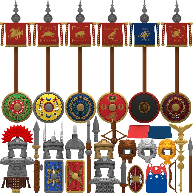 

Medieval Ancient figure Building Blocks Roman Series Soldiers Army Armor Helmets Weapons Shields Military Accessories Bricks Toy