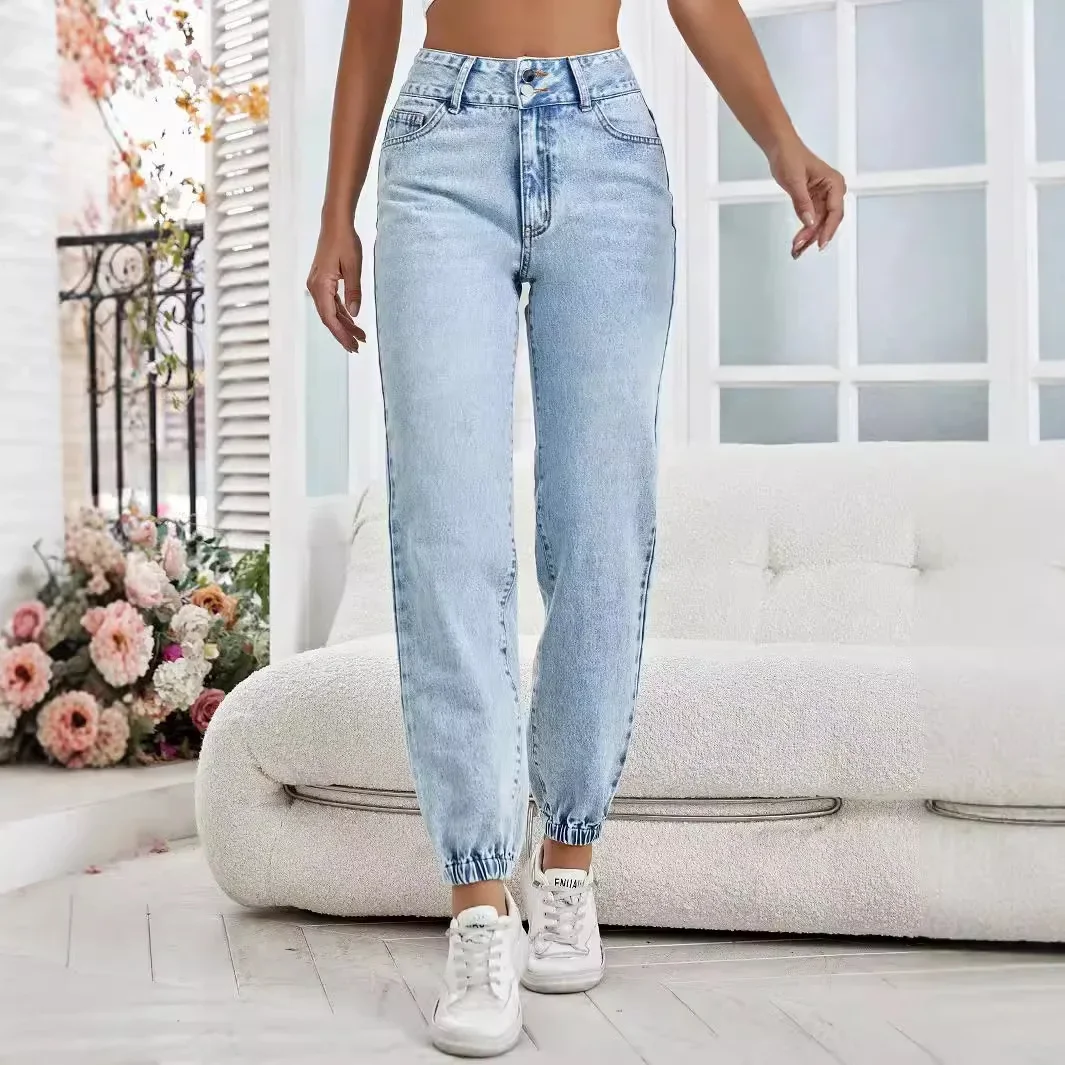 Jeans larghi Pantaloni a matita da donna Denim Vita media Cerniera Pantaloni con mosca e caviglia Tasca retrò 2025 Autunno Denim da donna Streetwear