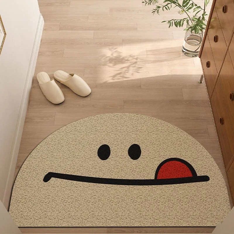 Half-round Door Mats Outdoor Antiwear PVC Waterproof Anti Slip Bathroom Rugs and Carpets Smile Printed Hallway Entrance Doormat