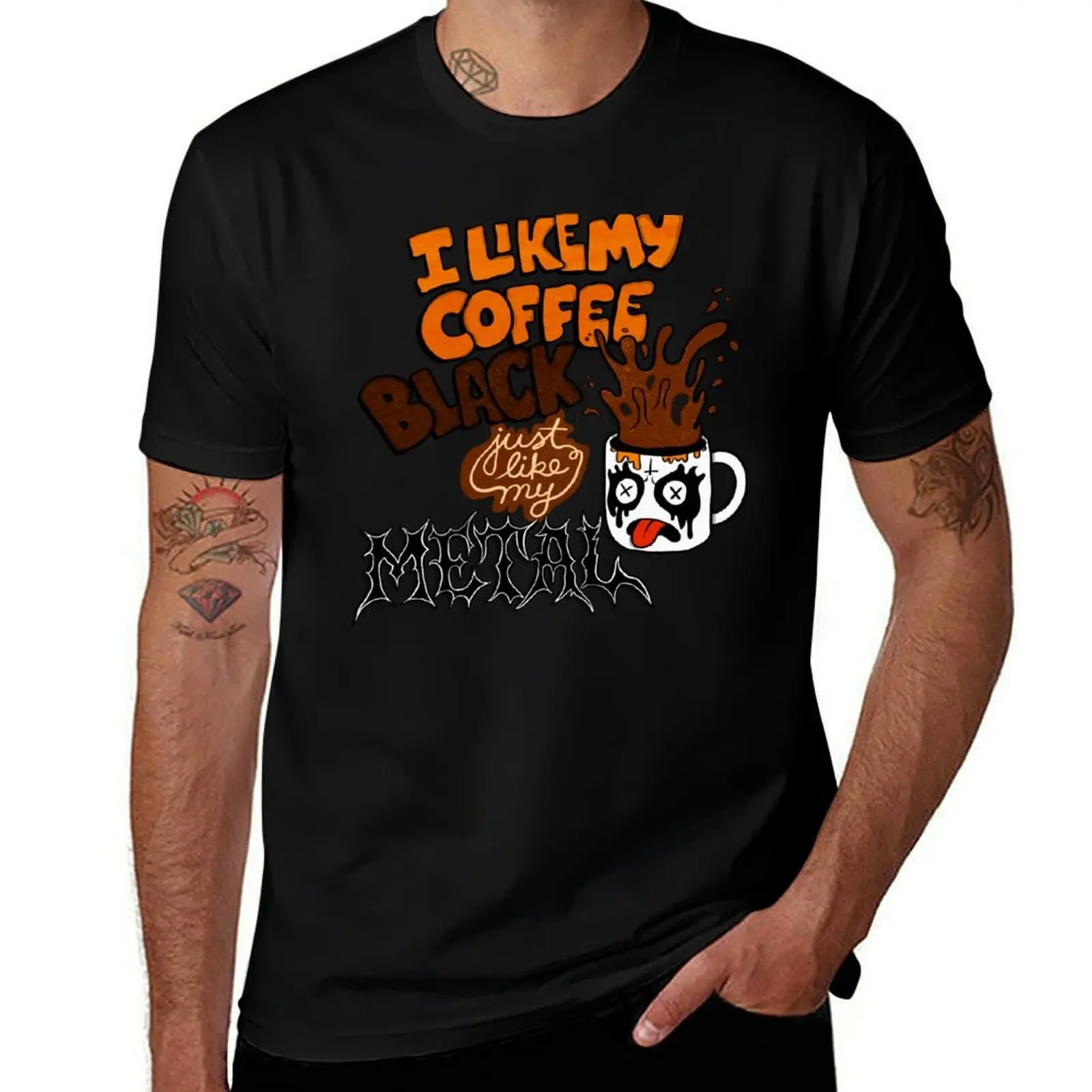 

I Like My Coffee Black Like My Metal – Funny Design for Coffee & Metal Lovers T-Shirt Funny t-shirt mens cotton t shirts
