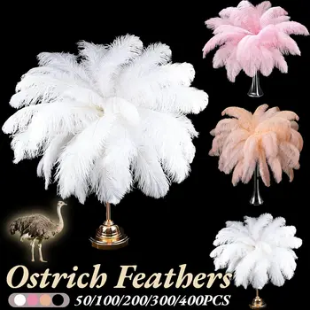 400-50 ks přírodních bílých pštrosích peří, velké, velké, pštrosí peří pro svatební hostinu, dekorace na stůl, domácí dekorace, DIY řemesla 6 nejlepší prodej velké pštrosí peří - №3