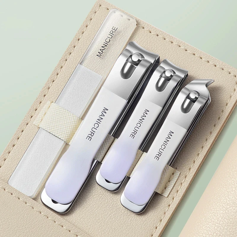 4 PCs New Nail Clippers Set with Rotating Leather Bag Professional Trimmer Pedicure Care Tools Manicure Set Home Care Gift image 6
