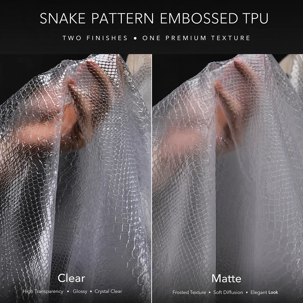 

Snake skin transparent/matte TPU waterproof fabric, creative PVC material for clothing, skirts, and designer Thickness 0.3mm