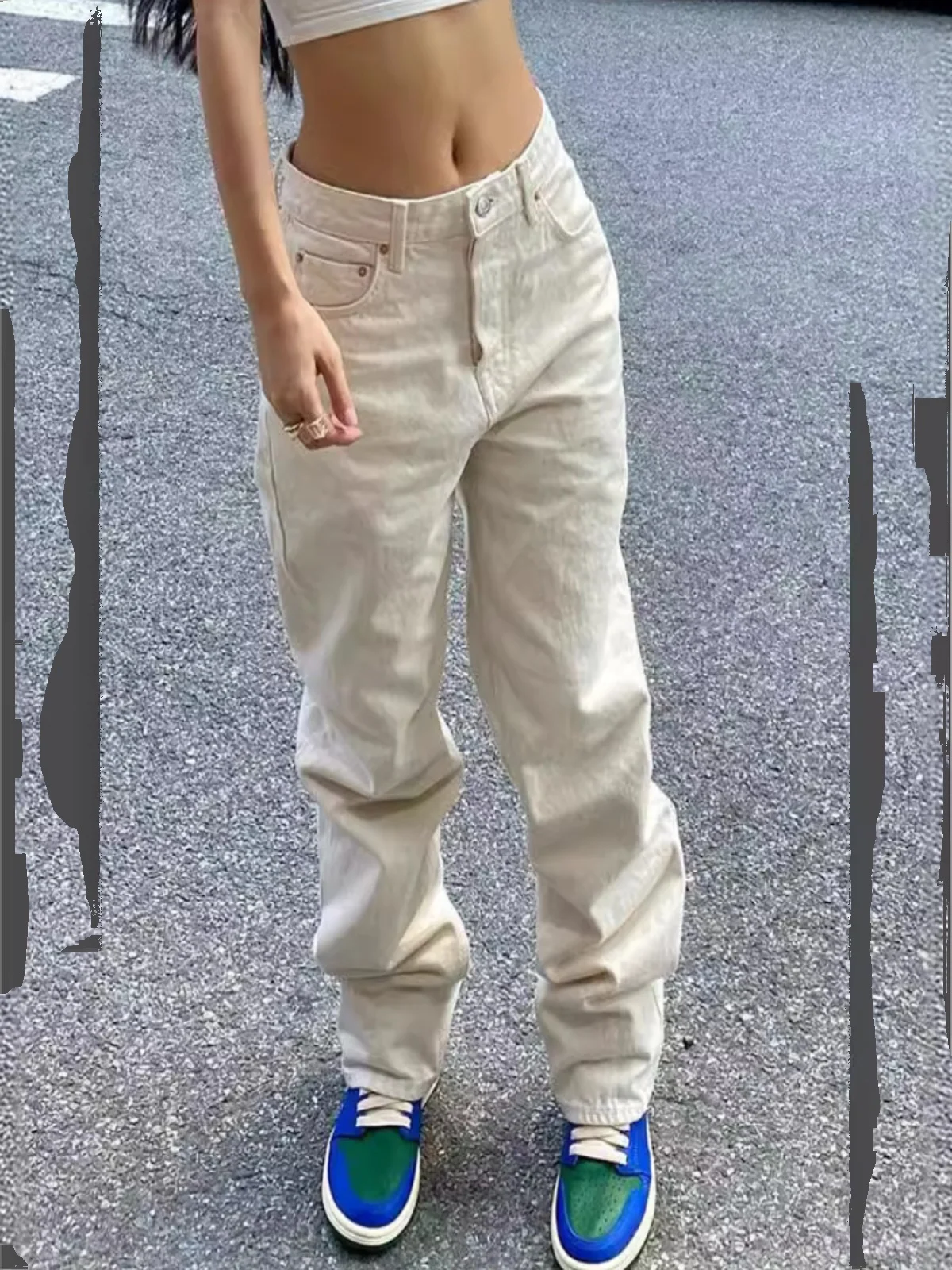 

Джинсы Slimfit Faion, женские прямые длинные брюки с высокой талией, уличные джинсовые синие повседневные брюки для женщин