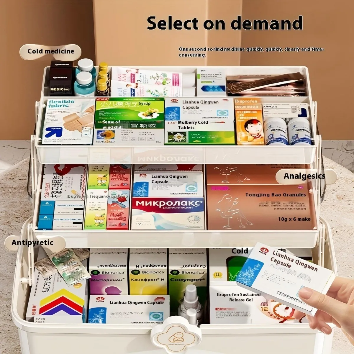 Caja de almacenamiento de medicamentos de gran capacidad con 3 niveles, organizador de primeros auxilios para el hogar, estuche portátil para pastillas y medicamentos con compartimentos para suministros médicos, contenedor seguro para medicamentos de emergencia familiar, ideal para uso en casa, viajes y acampadas.