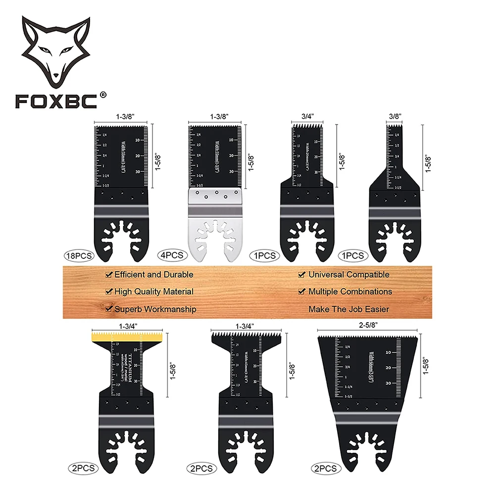 FOXBC 35 Chiếc Dao Động Lưỡi Cưa Lọng Cho Gỗ Kim Loại Nhựa Đa Năng Lưỡi Dao Bộ Phù Hợp Với Dewalt Worx Rockwell Ôn Milwaukee Makita