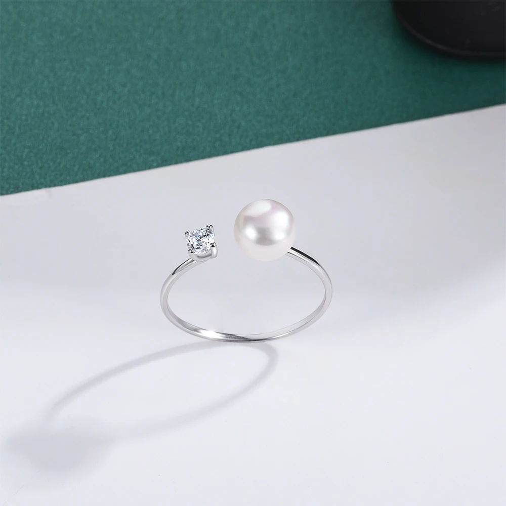 Seulement 925 Sterling Silver Natural Pearl Sparkling Zircon Rings For Women Temperament Adjustable Jewelry Gifts Accessories