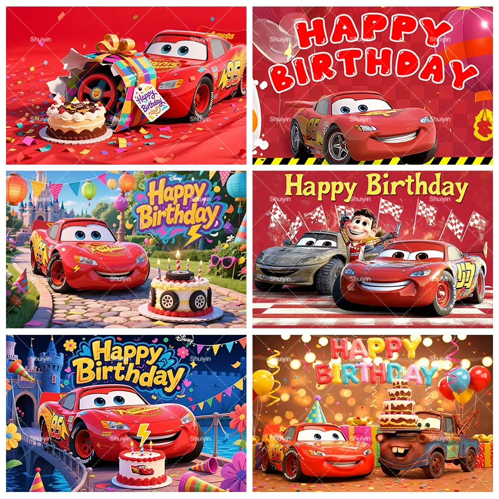 

Cartoon Disney Cars McQueen Photography Backdrop Children's Birthday Decoration Background Party Supplies Boy Baby Shower Banner