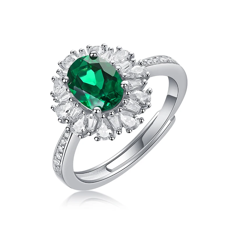 Adjustable Women's 925 Sterling Silver Inlaid Full Zircon Cultivate Emeralds Engagement Ring for Women Wedding Jewelry Gift