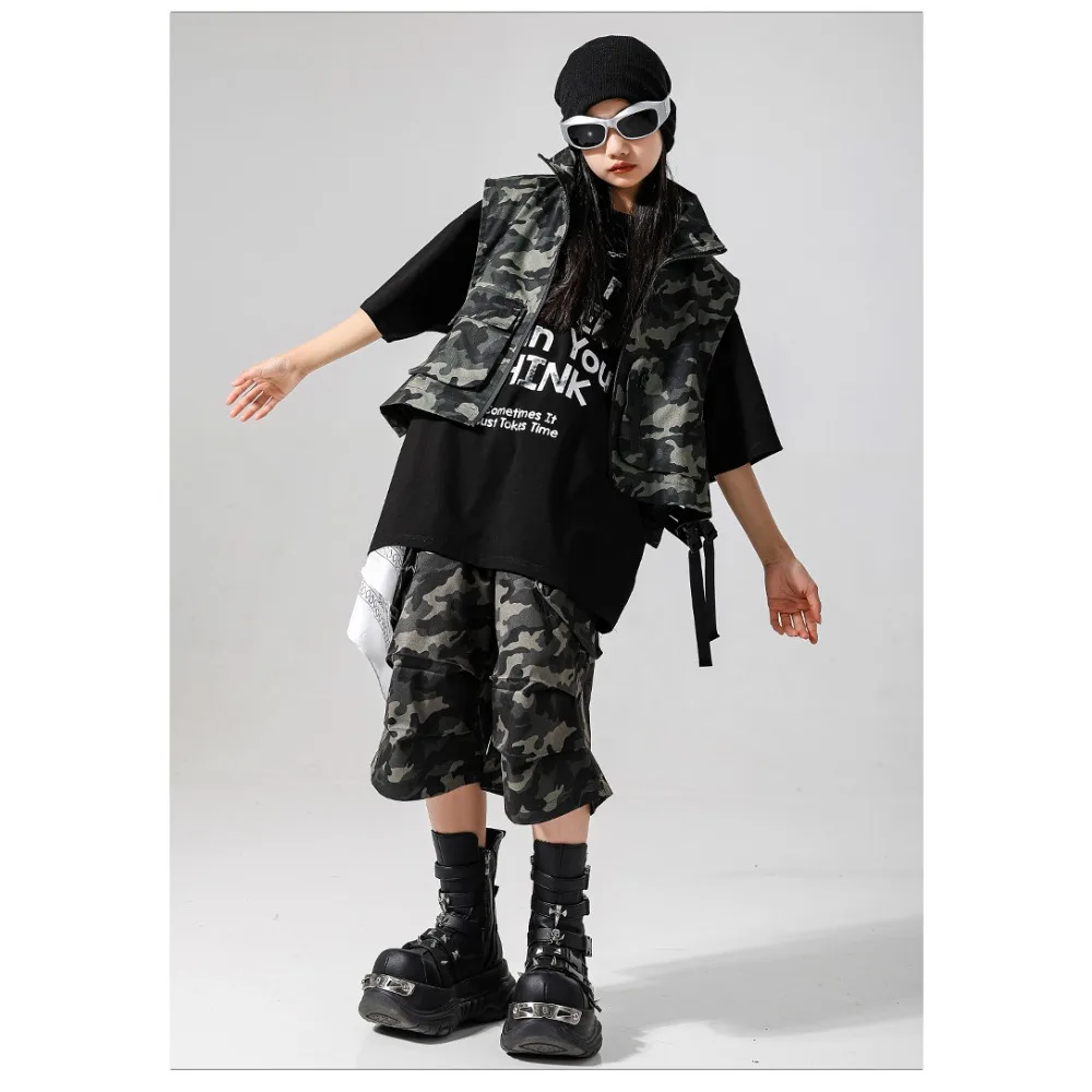 Hip Hop Camouflage 2 Piece Set Street Dance Training Outfit Jazz Stage Wear Camo Loose Streetwear K-pop Dance Casual Dance Suit view 3