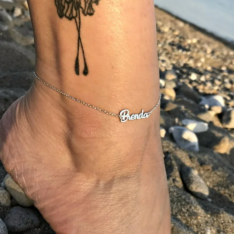 Tobillera personalizada con nombre de plata, cadena de tobillo de acero inoxidable resistente al agua, tobillera dorada delicada para mujer, joyería de playa, regalo de Navidad