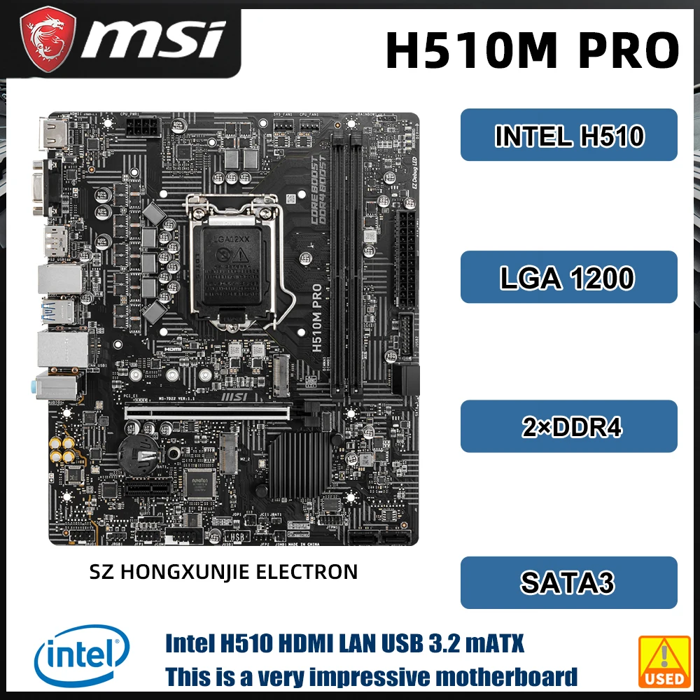 MSI H510M PRO Micro ATX Intel H510 Gaming PC Motherboard for Intel 10th/11th Gen CPU I9 I7 11900K 11700F LGA 1200 DDR4 HDMI