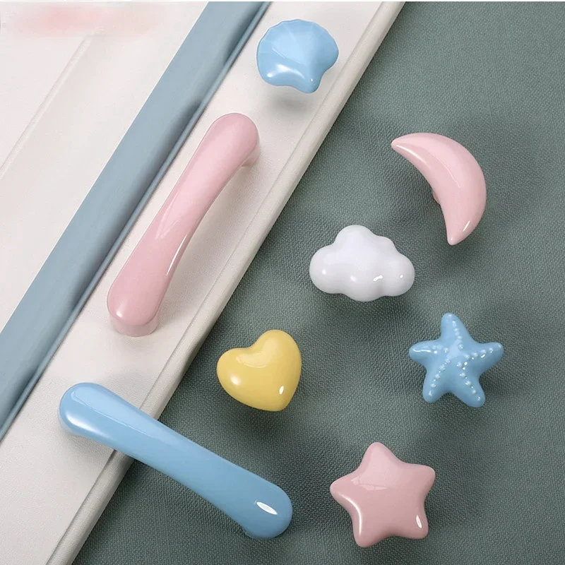 Cartoon Children Room Ceramic Cabinet Knobs Moon Star Wardrobe Handle Garden Door Handle Cabinet Handles for Kids Drawers