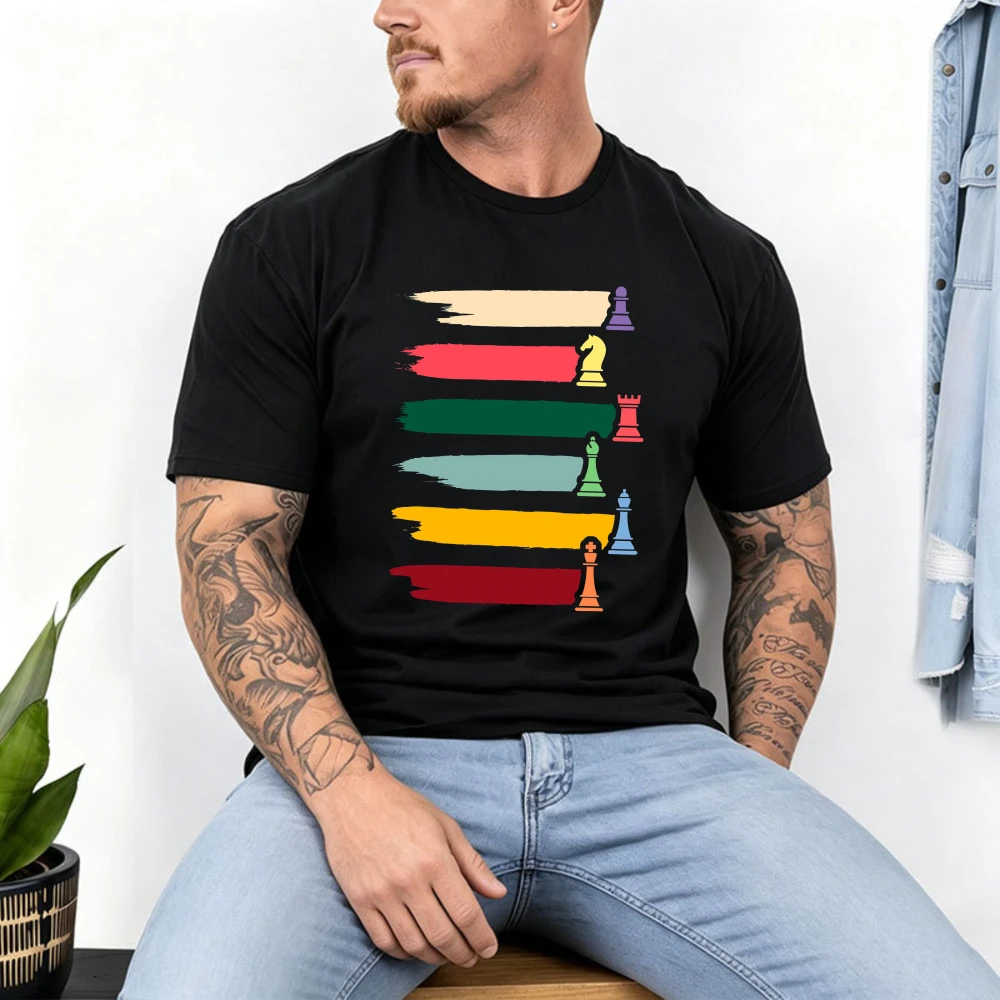 Vintage Chess Lover T-shirt Fummy Chess Pawn King Queen Game Tee Chess Board Tournament Shirt Fashion Cotton Short-sleeve Tops