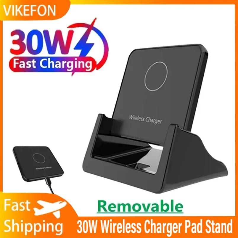 

Thin Mobile Phone 30W Wireless Charger Pad Stand Desktop Ultra for IPhone 15 14 13 12 Samsung Xiaomi Fast Charging Dock Station