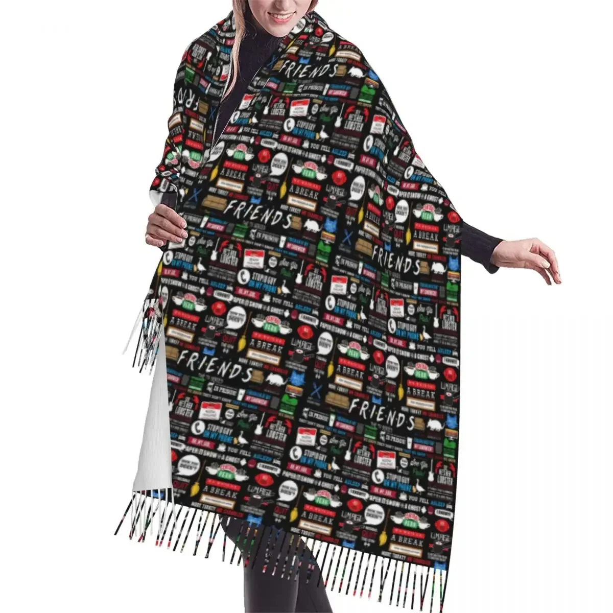 Friends Tv Show Collage Tassel Scarf Women Soft Fashion Versatile Female Shawls Wraps Ladies Winter Fall Scarves