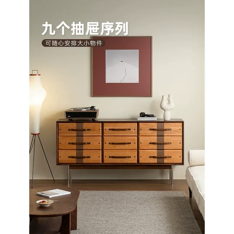 Italian Light Luxury Solid Wood Dining Side Cabinet Living Room Storage Locker Antique Chest Nine Drawer Cabinet