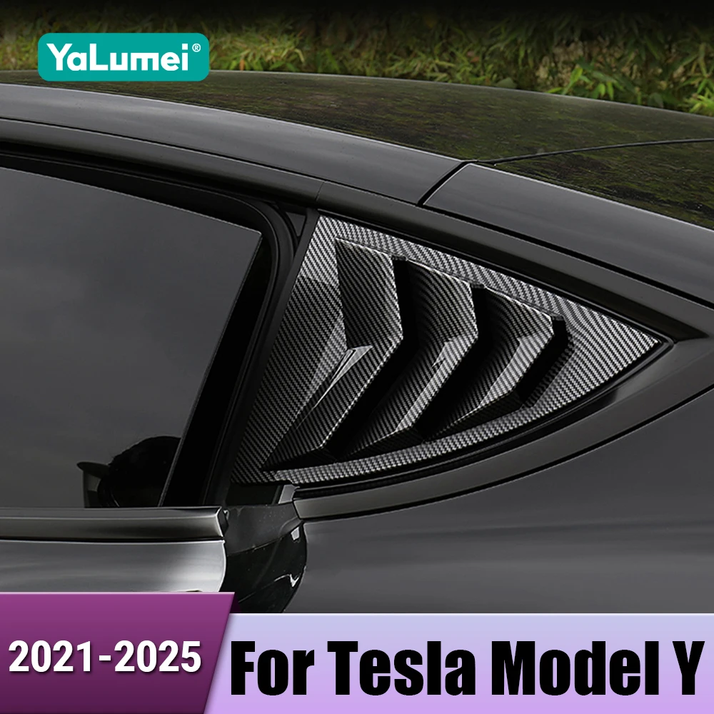 

Carbon Fiber Car Rear Triangular Louver Decorative Frame Trim Stickers Accessories For Tesla Model Y 2021 2022 2023 2024 2025