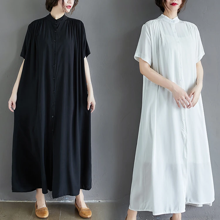 plus Size Women's Summer Loose Long  Cotton irt Dr Belly Covering Slimming Dr Comfortable Commute Sle round Ne