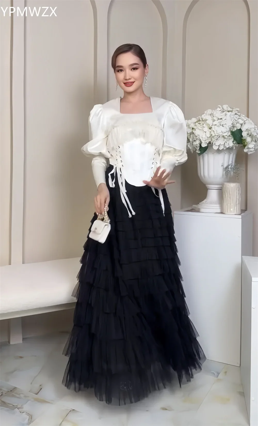 Customized Evening Dress Formal Women YPMWZX Square Collar A-line Floor Length Skirts Draped Layered Tulle Bespoke Occasion Dre