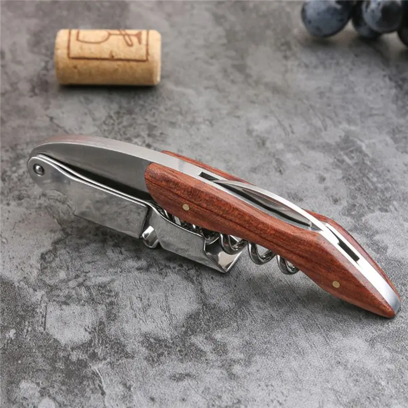 For Picnic Time Corkscrew For Waiter With Red Pear Wood Handle- Easy To Carry For Beer Or Wine Bottle Kitchen Accessories