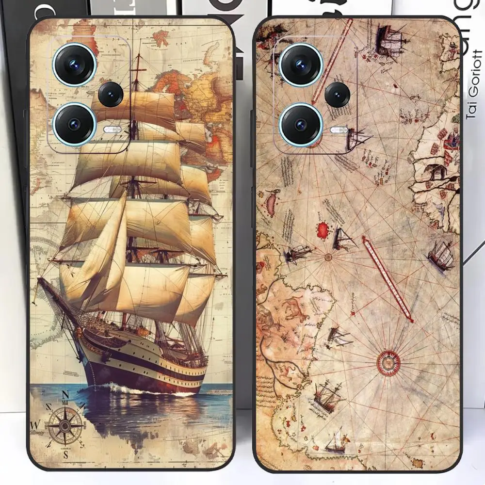 

Old nautical map Phone Case For Redmi Note 13 Pro Plus 12 11 A3X A1 A2 13C 12C Black Cases