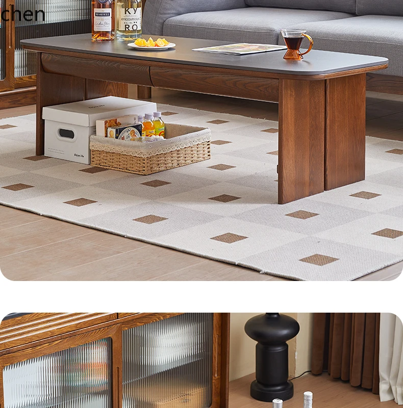 HT North American ash wood coffee table slate double pumping coffee table Nordic simple log