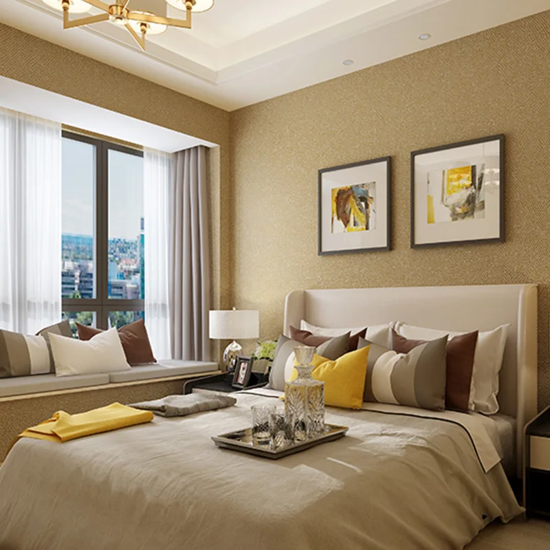 Simple Modern Non Woven Fabric Plain Color Wallpaper Living Room Bedroom Cozy Feature Wall Hotel Engineering Wallpaper