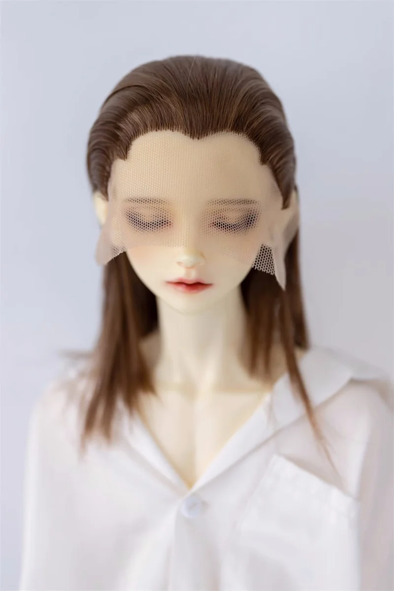 Bjd boneca peruca em branco shapable brinquedo meninas 1/3 tricuspid mão gancho longo em linha reta bonito marrom leite macio seda cabelo boneca acessórios