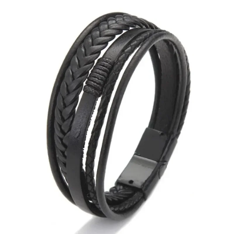 Delysia King Trendy Leather Braided Bracelet Alloy Magnetic Clasp Bracelets for Men